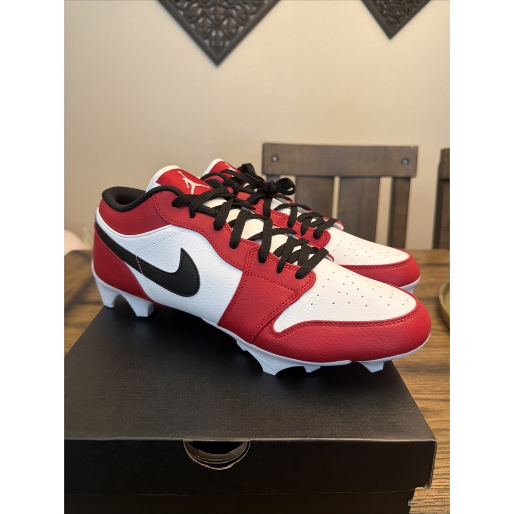 Size 15 Nike Air Jordan 1 Low TD Football Cleats Chicago White Red FJ6245-106